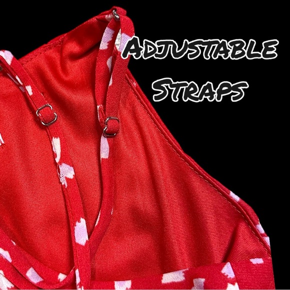 EUC Vernacular Red and White Abstract Dot Cross Front Mini Dress. Size Small💃 - Picture 10 of 13